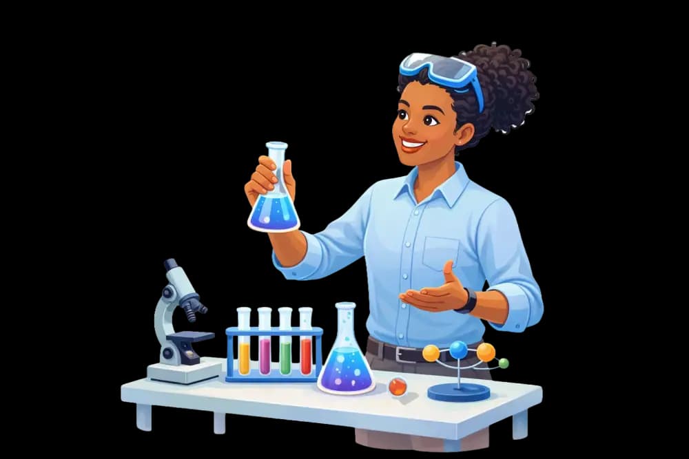 Illustration of a science teacher leading a classroom experiment.