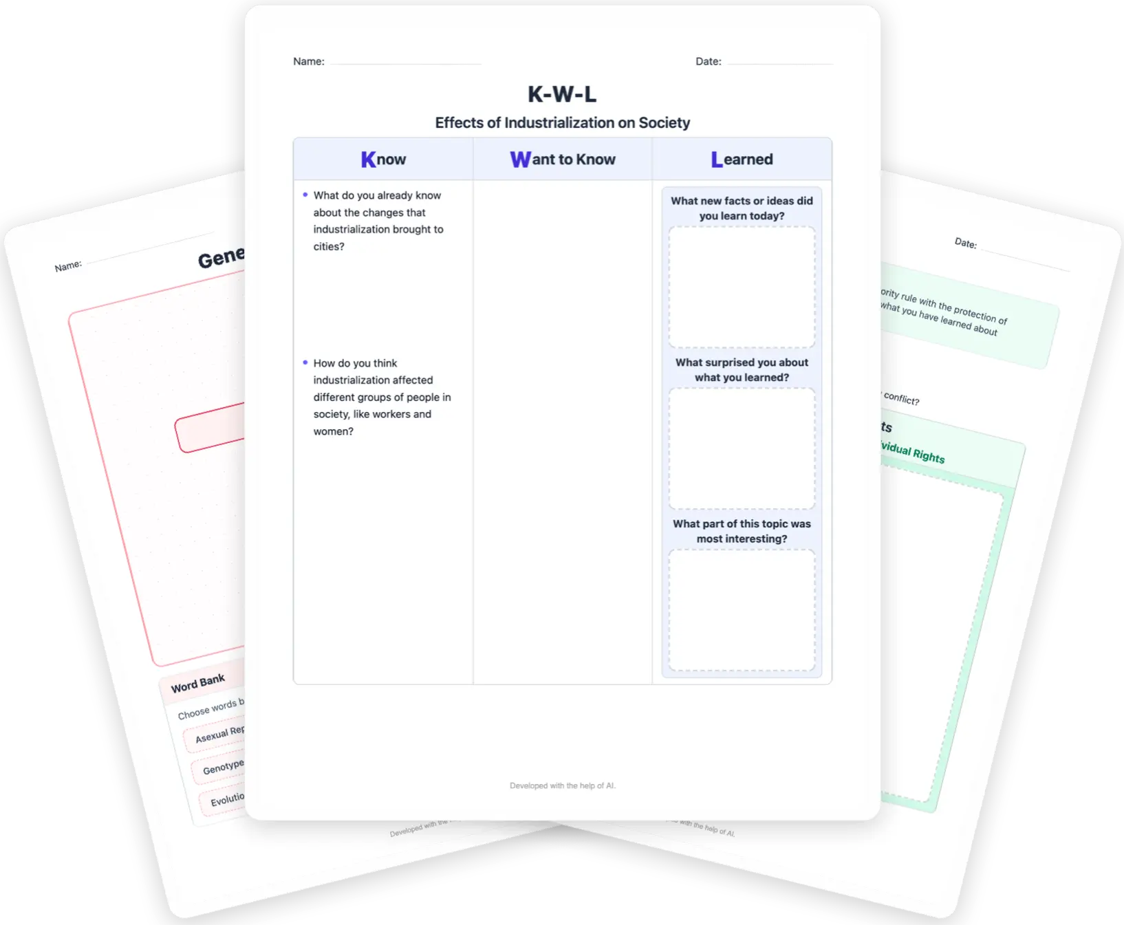 Fanned graphic organizers preview